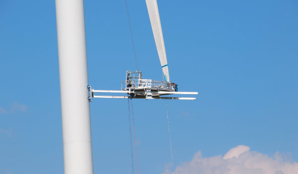 Galeforce Energy wind turbine maintenance using rope access and platform capabilities for safe blade inspection, repair, and performance optimization across the United States.